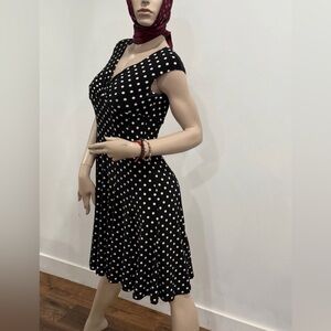 Ralph Lauren Black and White Polka Dot Fit-and-Flare Midi Dress